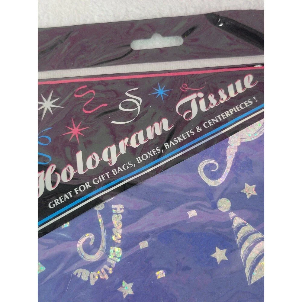 Hologram Birthday Decorative Tissue Paper 3 Gift Bags Wrapping Sheets NOS